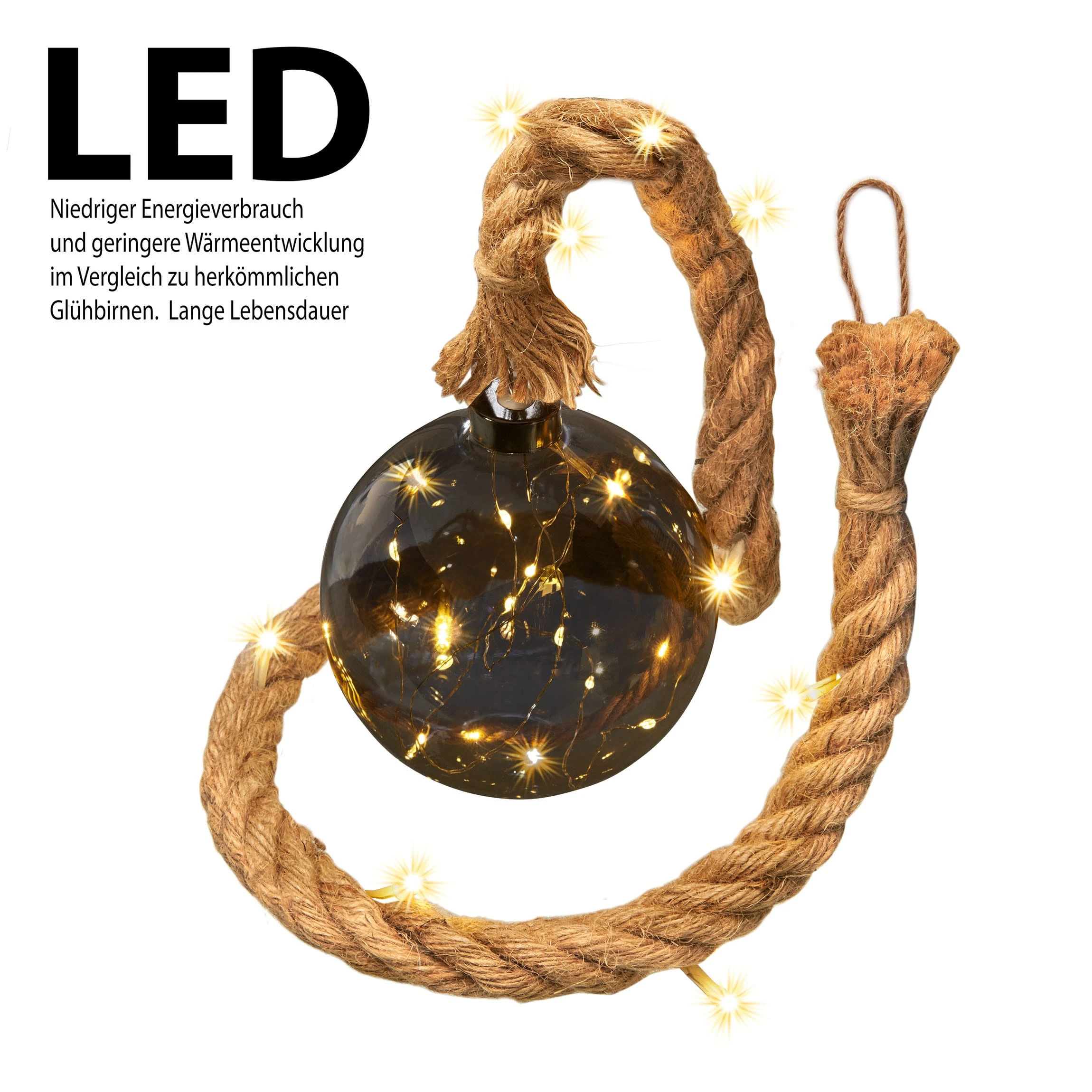 AMARE LED Dekolicht 12 Cm Kugelform Am Seil NICHT ERFORDERLICH In Rauchglas – Bild 2