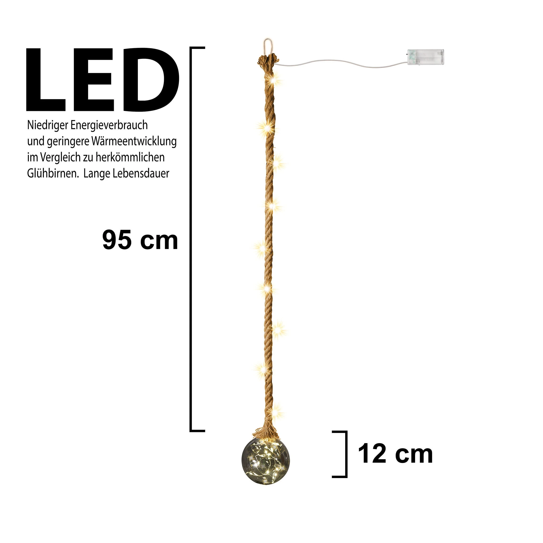 AMARE LED Dekolicht 12 Cm Kugelform Am Seil NICHT ERFORDERLICH In Rauchglas – Bild 7