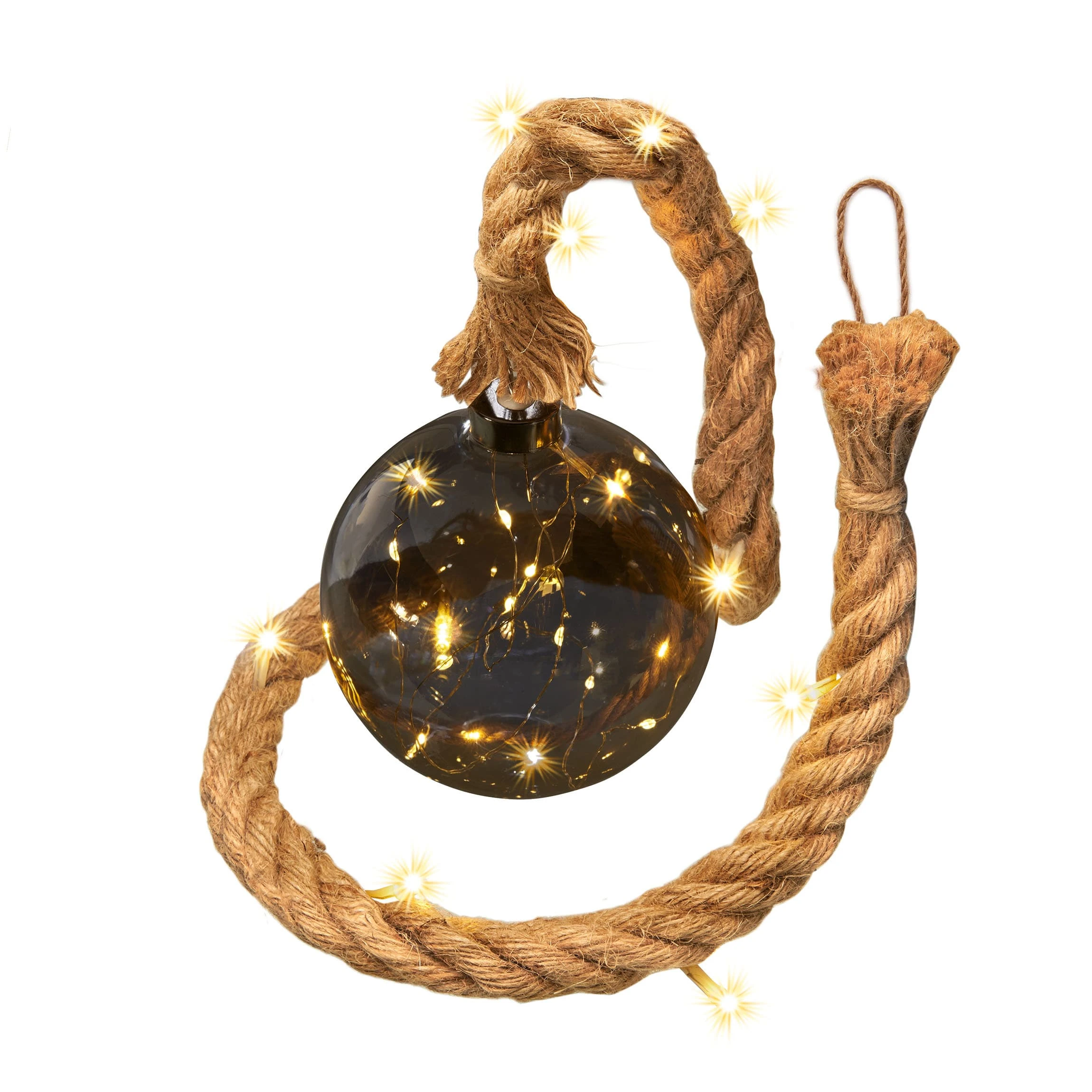 AMARE LED Dekolicht 12 Cm Kugelform Am Seil NICHT ERFORDERLICH In Rauchglas