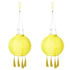 AMARE LED Lampion 2er-Set Solar Quaste Lampenkette SOLARBETRIEBEN In Gelb