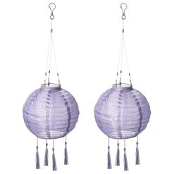AMARE LED Lampion 2er-Set Solar Quaste Lampenkette SOLARBETRIEBEN In Lila