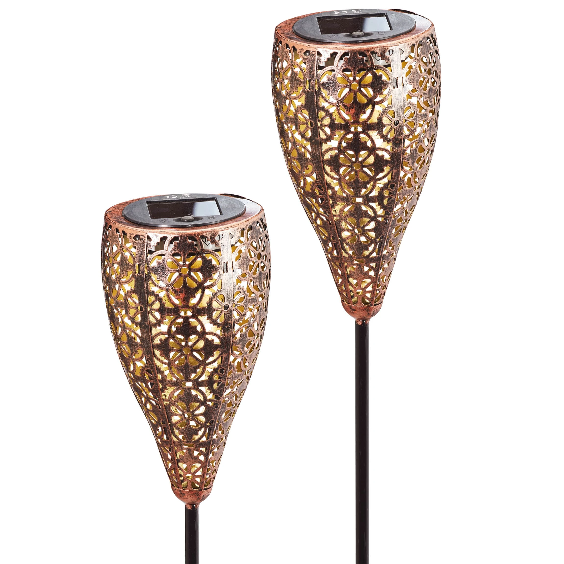 AMARE Solar LED Dekostecker 2er Set Metall Kelch KABELLOS In Kupfer – Bild 2