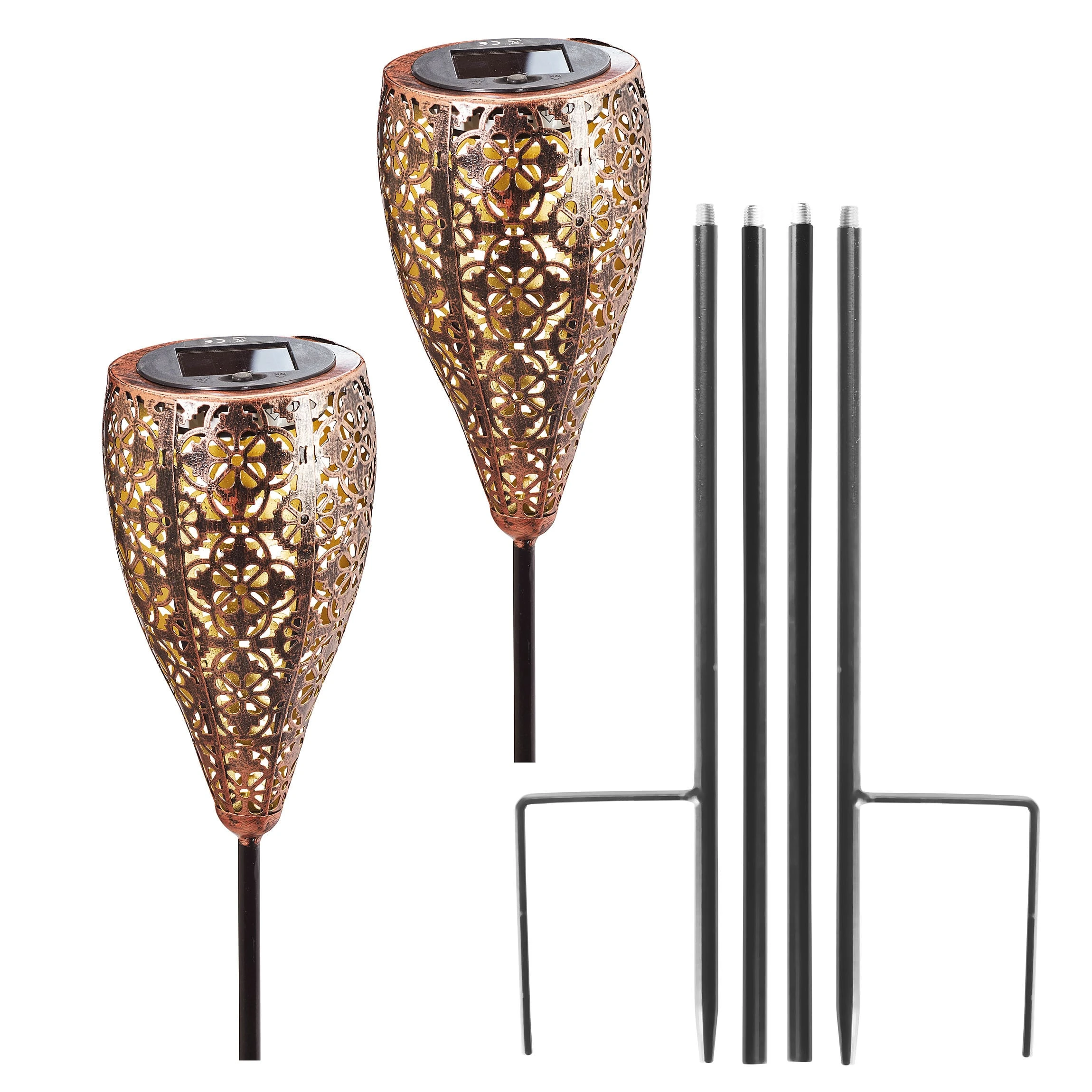 AMARE Solar LED Dekostecker 2er Set Metall Kelch KABELLOS In Kupfer – Bild 3