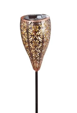 AMARE Solar LED Dekostecker 2er Set Metall Kelch KABELLOS In Kupfer
