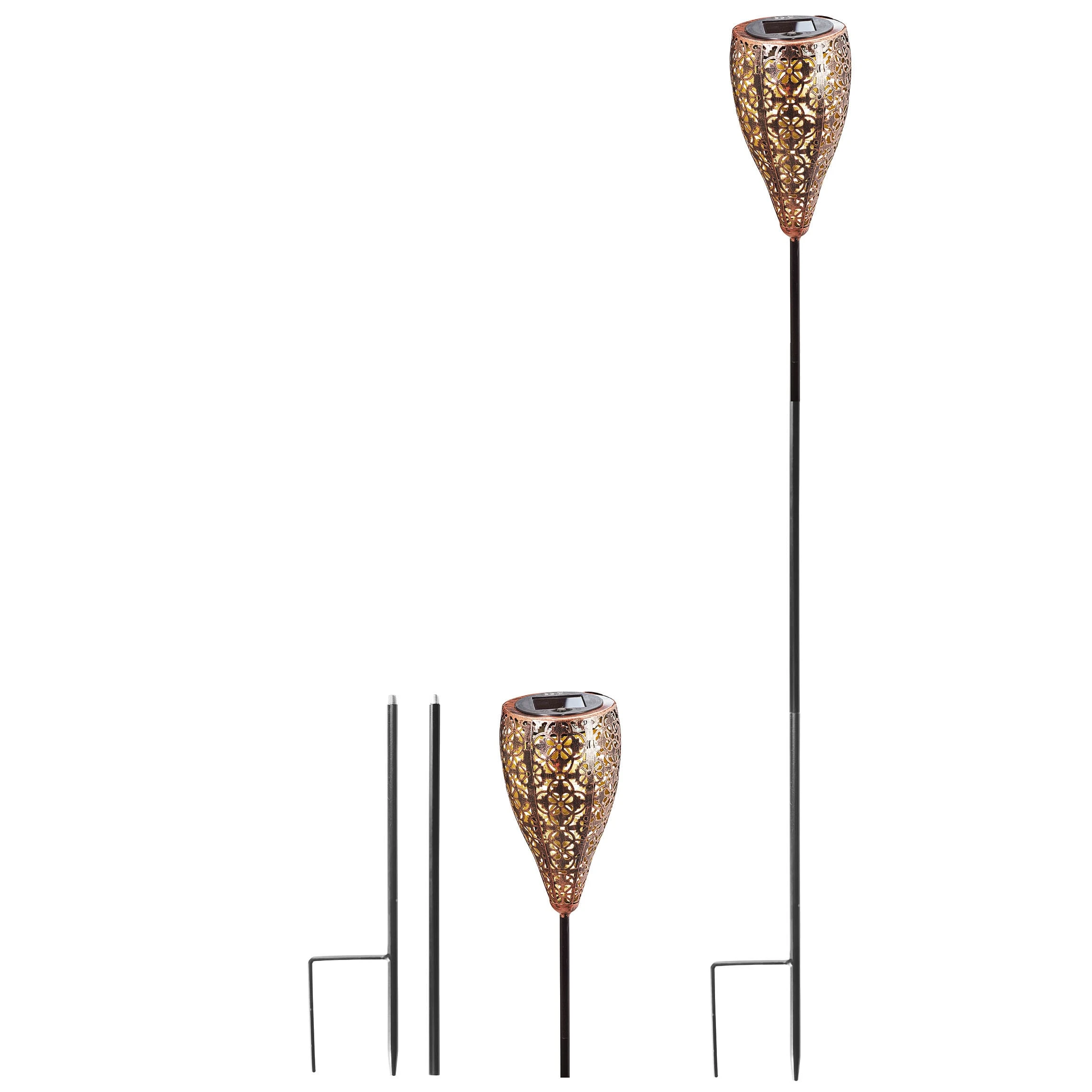 AMARE Solar LED Dekostecker 2er Set Metall Kelch KABELLOS In Kupfer – Bild 4