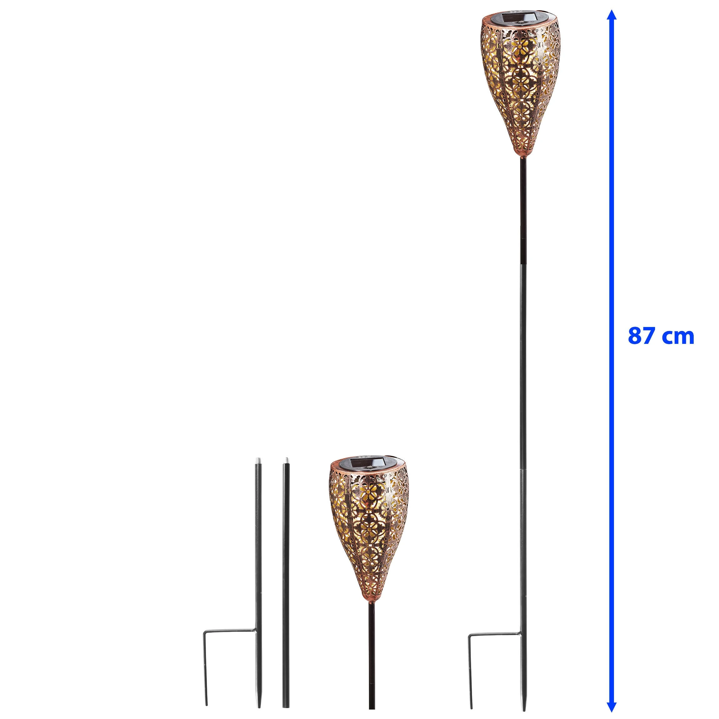 AMARE Solar LED Dekostecker 2er Set Metall Kelch KABELLOS In Kupfer – Bild 5