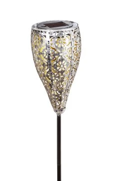 AMARE Solar LED Dekostecker 2er Set Metall Kelch KABELLOS In Silber