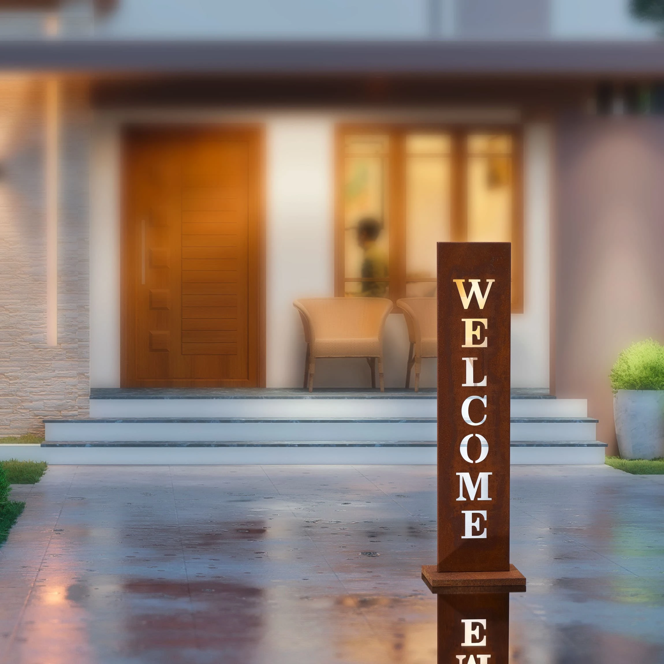 AMARE Stahl Standschild Welcome In Rost – Bild 4