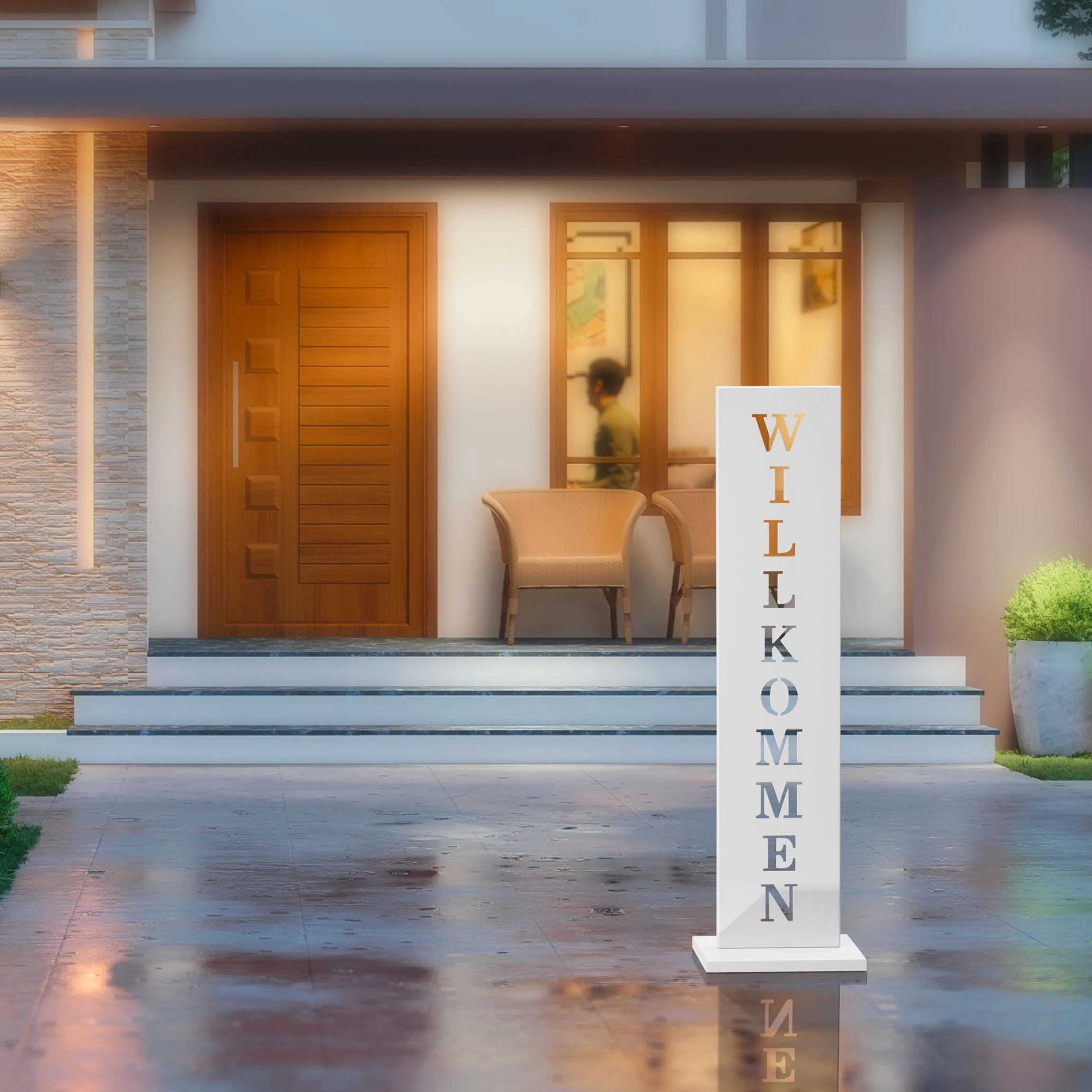 AMARE Stahl Standschild Willkommen In Weiß – Bild 4