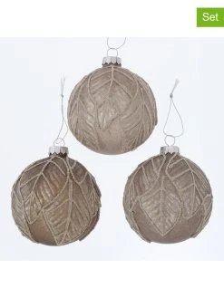 Boltze 12er-Set: Weihnachtskugeln "Levato" In Hellbraun/ Beige - Ø 8 Cm