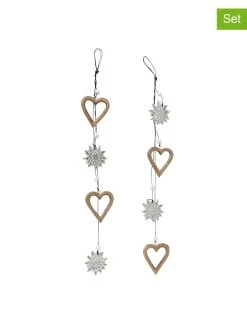 Boltze 2er-Set: Dekoanhänger "Edelweiß" In Hellbraun/ Silber - (L)63 Cm