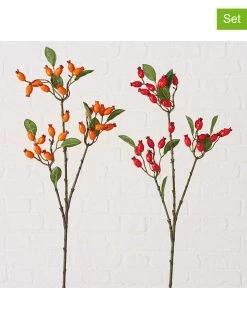 Boltze 2er-Set: Dekozweige "Hagebutte" In Rot/ Grün - (B)20 X (H)74 Cm