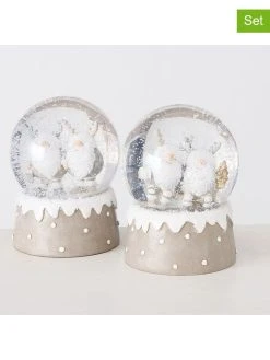 Boltze 2er-Set: Schneekugeln "Devid" In Beige - (H)13 X Ø 10 Cm