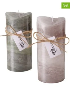 Boltze 2er-Set: Stumpenkerzen "Gradienta" In Beige/ Grün - 2x 450 G
