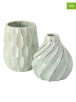 Boltze 2er-Set: Vasen "Greenie" In Mint - (H)14 Cm