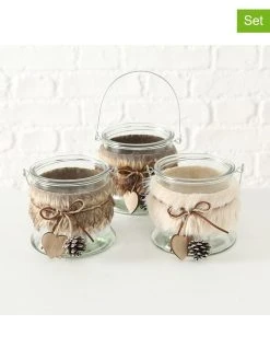 Boltze 3er-Set: Windlichter "Rika" In Transparent/ Braun - (H)12 Cm