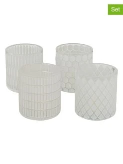 Boltze 4er-Set: Windlichter "Dustin" In Transparent/ Weiß - (H)9 X Ø 8 Cm