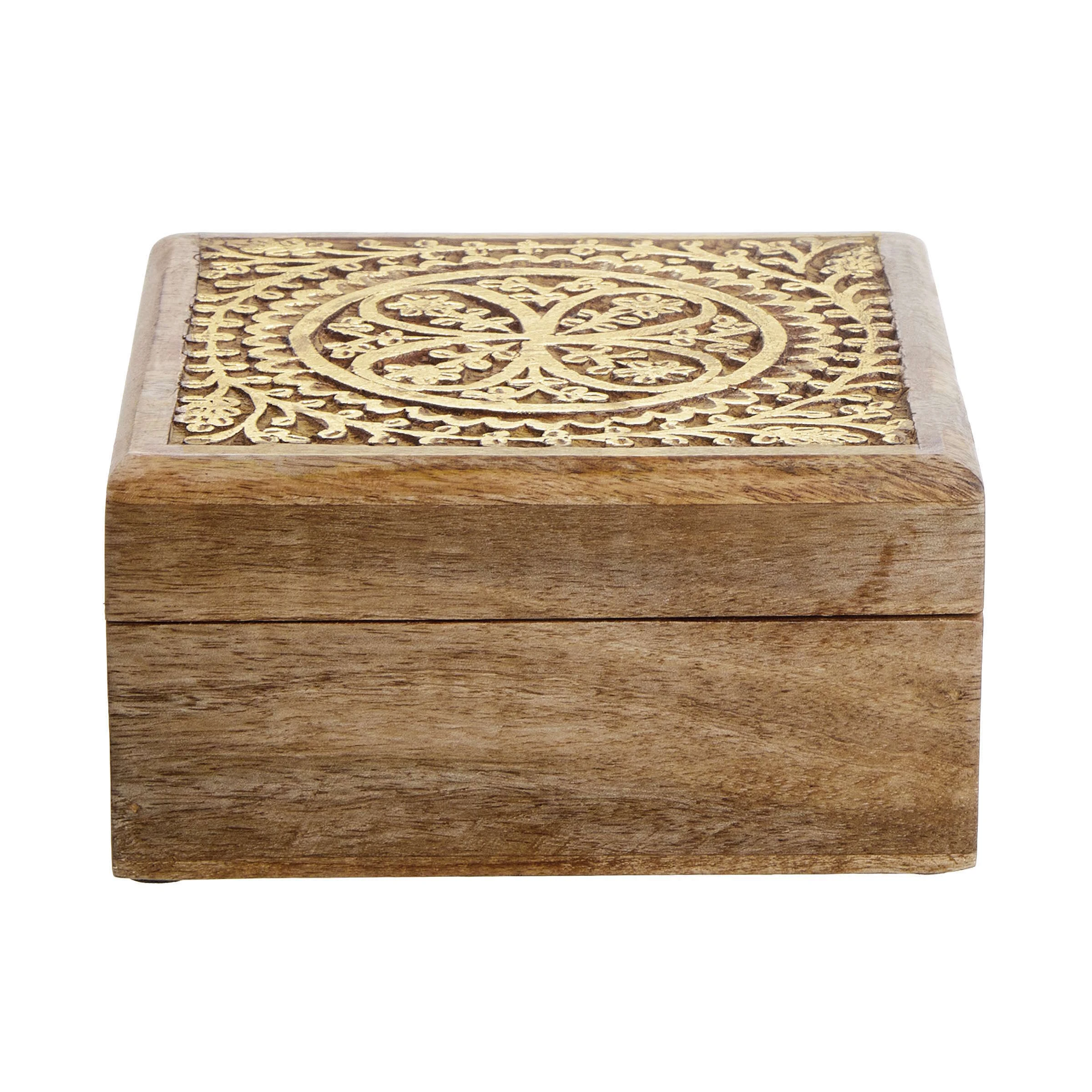 Butlers Truhe Mit Schnitzerei L 17 X B 17cm TREASURE In Hellbraun-Gold – Bild 2