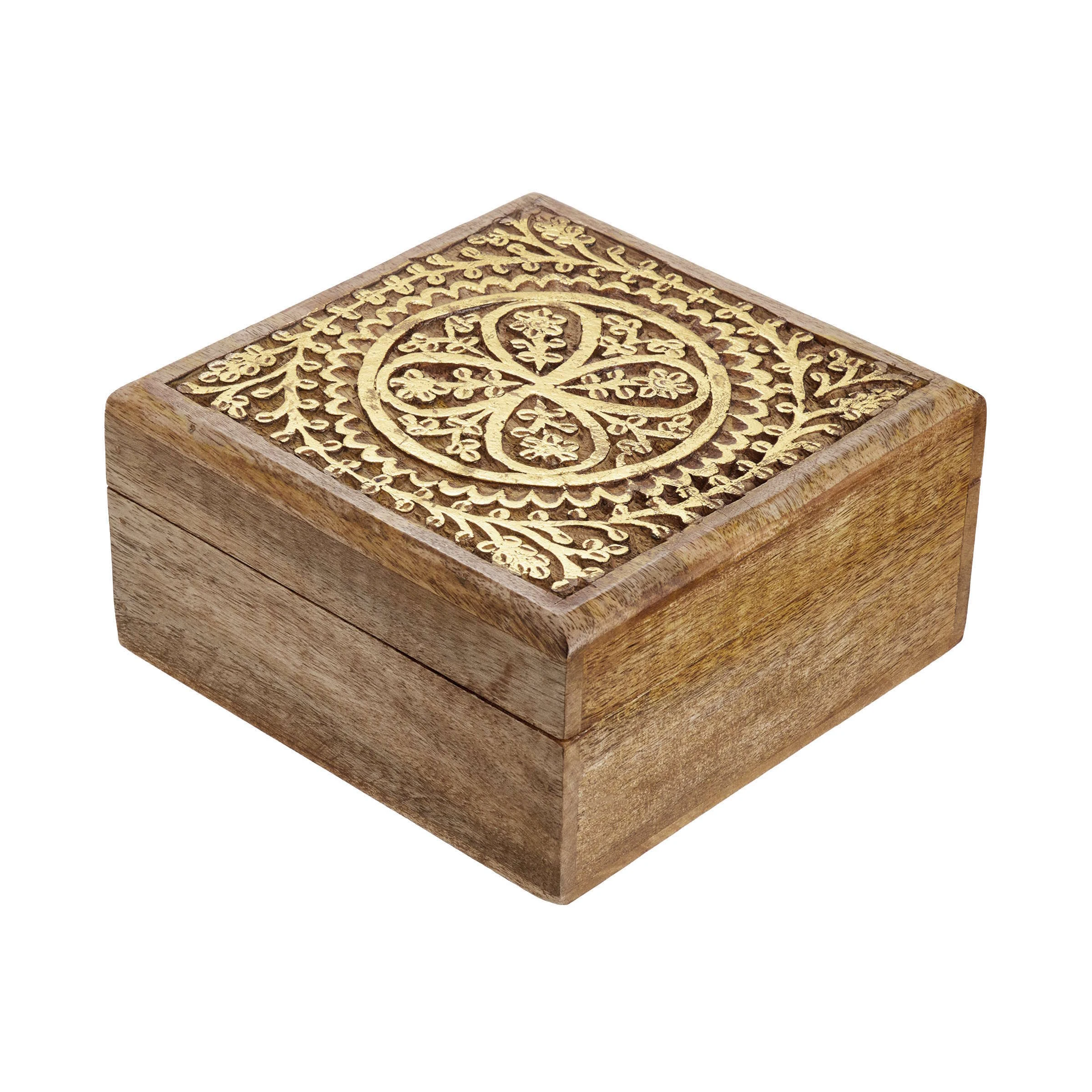 Butlers Truhe Mit Schnitzerei L 17 X B 17cm TREASURE In Hellbraun-Gold