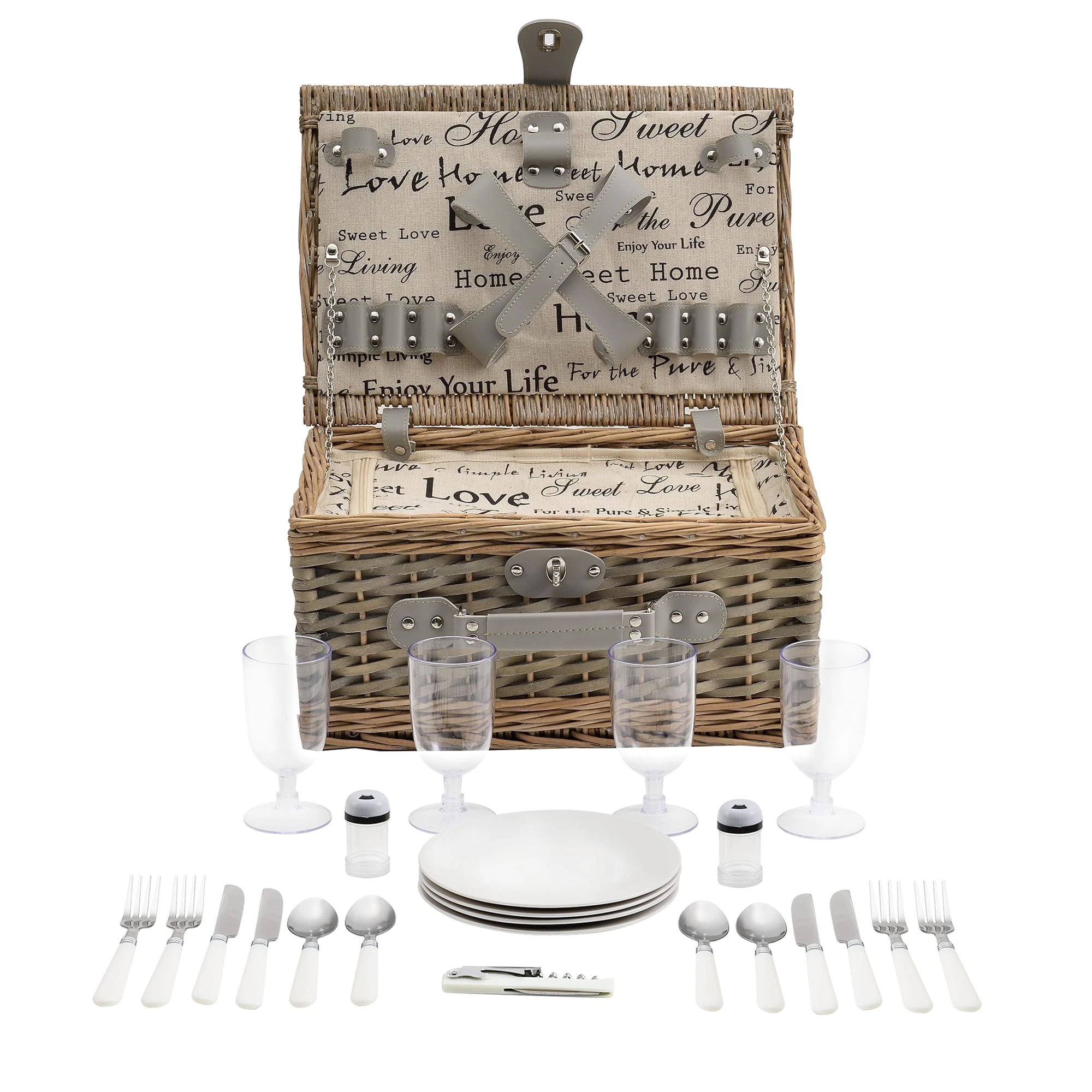 Casa.pro Picknick-Korb Für 4 Personen In Grau (L)40cm (B)28cm (H)19cm – Bild 6