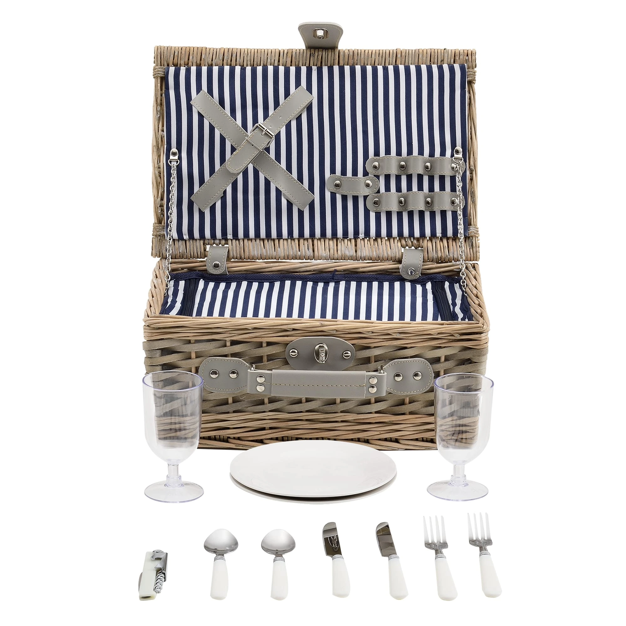 Casa.pro Picknick-Korb In Blau Weiß (L)38cm (B)25cm (H)16cm – Bild 6