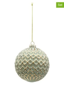 Clayre & Eef 4er-Set: Christbaumkugeln In Gold/ Grün - Ø 10 Cm