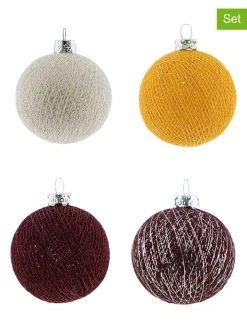 Cotton Ball Lights 12er-Set: Weihnachtskugeln In Rot/ Gelb/ Creme - Ø 6,5 Cm