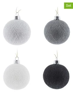 Cotton Ball Lights 12er-Set: Weihnachtskugeln In Schwarz/ Silber/ Weiß - Ø 6,5 Cm