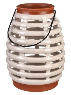 Depot Laterne "Grid" In Beige - Ø 17 Cm - (H)23,5 Cm