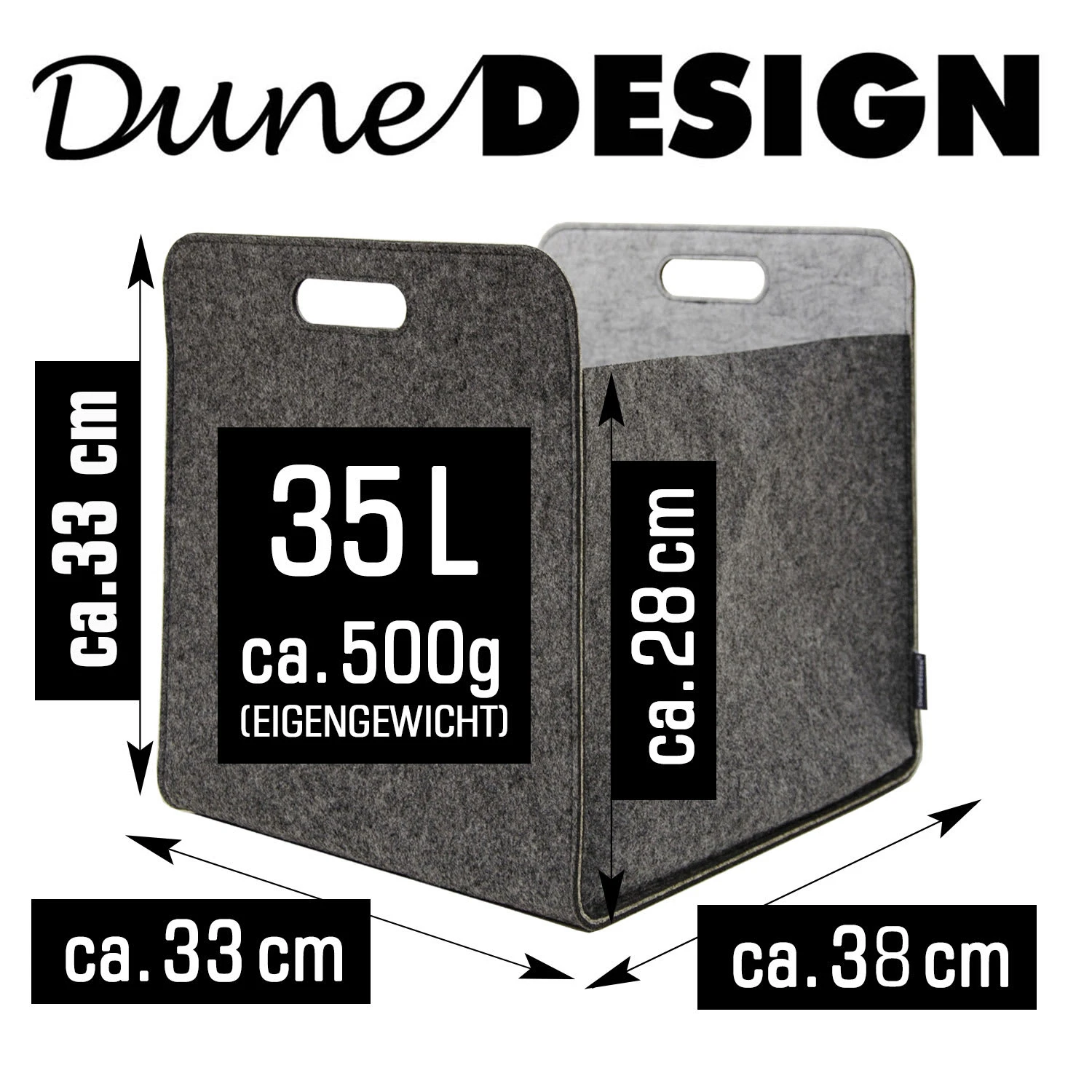 Dunedesign Filz Aufbewahrungsbox 33x33x38cm In Grau – Bild 3