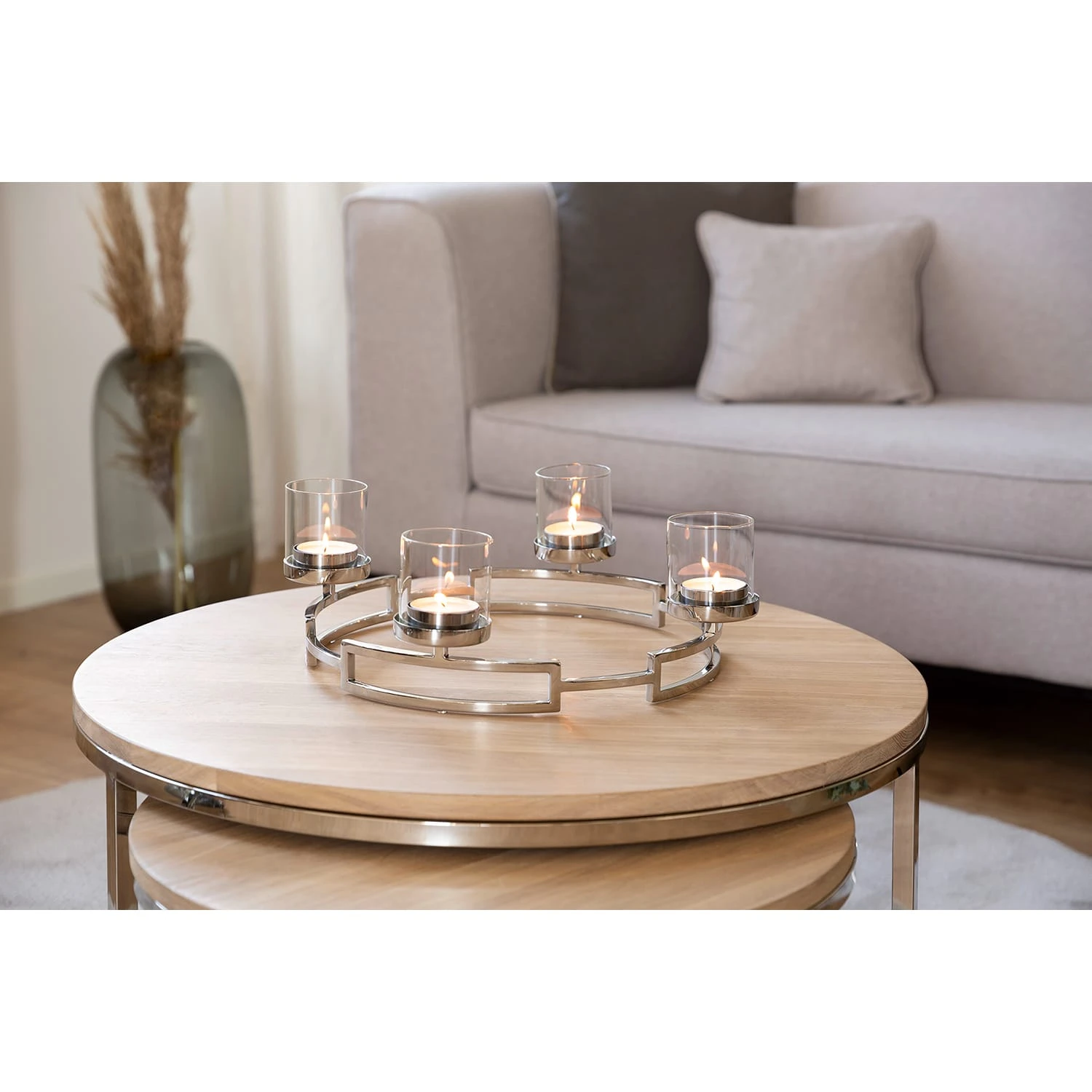 Fink Leuchter "Hommage" Mit Glas In Silber - D. 47 Cm – Bild 2