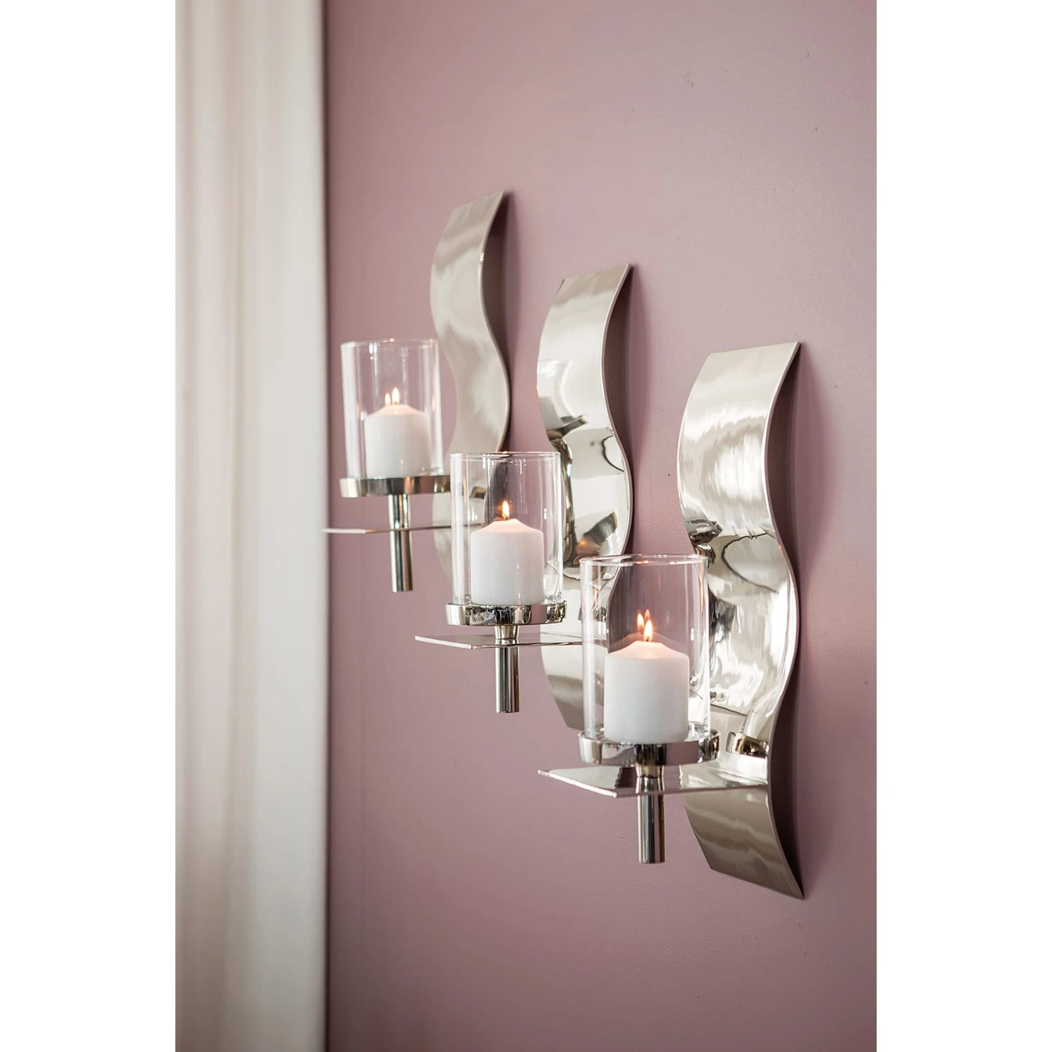 Fink Wandleuchter "Wave" Mit Glas In Silber - H. 51 Cm - B. 18 Cm – Bild 2