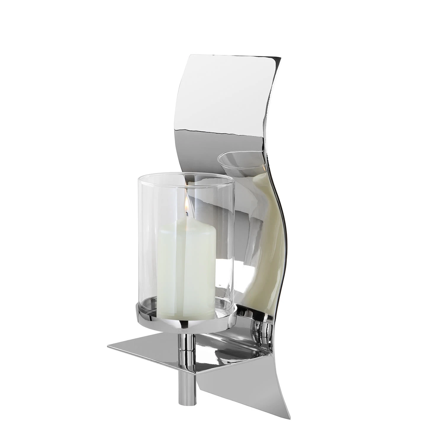 Fink Wandleuchter "Wave" Mit Glas In Silber - H. 51 Cm - B. 18 Cm