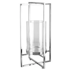 Fink Windlicht "Norman" Mit Glas In Silber - H. 49 Cm - D. 25 Cm