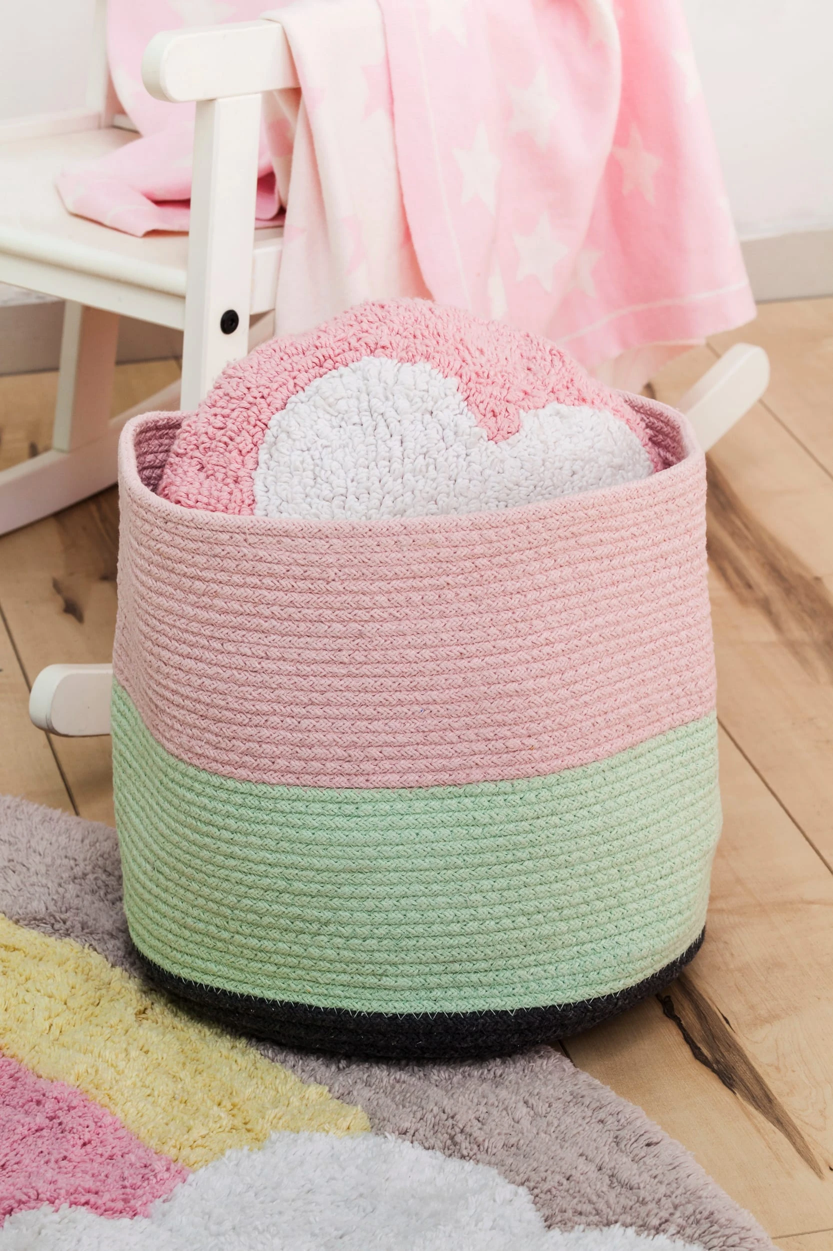 Happy Decor Kids Korb "Rainbow" In Grün/Rosa - 28x28x28 Cm – Bild 7