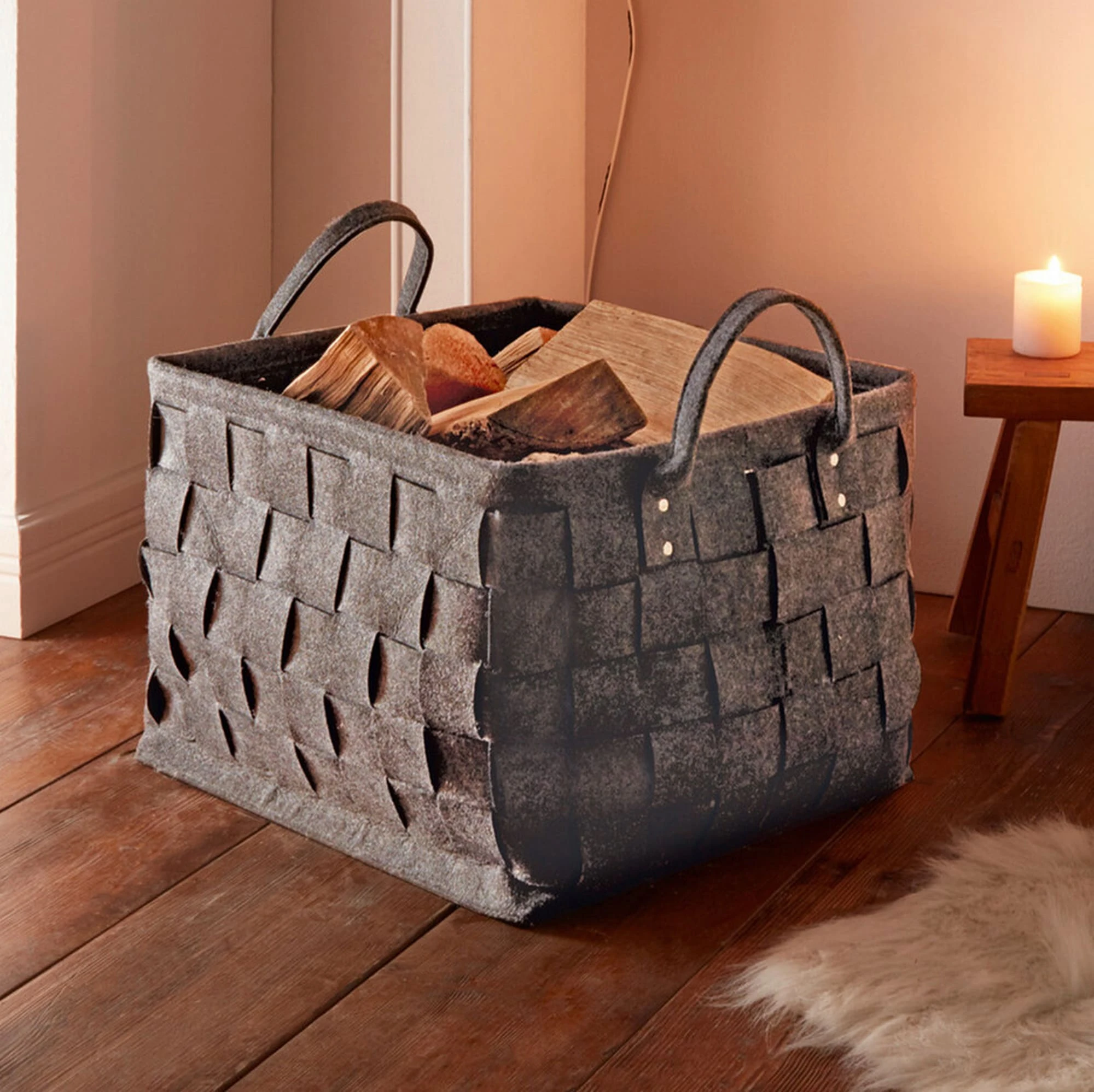 HomeLiving Füllkörbe "Flechtwerk" 450x400x400 In Anthrazit – Bild 2
