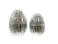 HomeLiving Spar-Set 2x Deko-Ei "Silberstreifen", 13 Cm In Silber