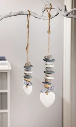 HomeLiving Spar-Set 2x Deko-Hänger "Steinherz", 45 Cm In Grau