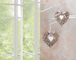 HomeLiving Spar-Set 2x Deko-Hänger "Weidenherz", 15 Cm, 20 Cm In Grau