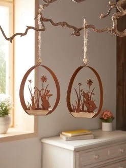 HomeLiving Spar-Set 2x Hänger "Osterwiese", Höhe 13 Cm In Braun