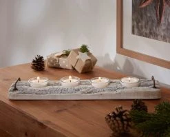 HomeLiving Spar-Set 2x Kerzenhalter "Weiße Rinde", 34 X 8 Cm In Weiß