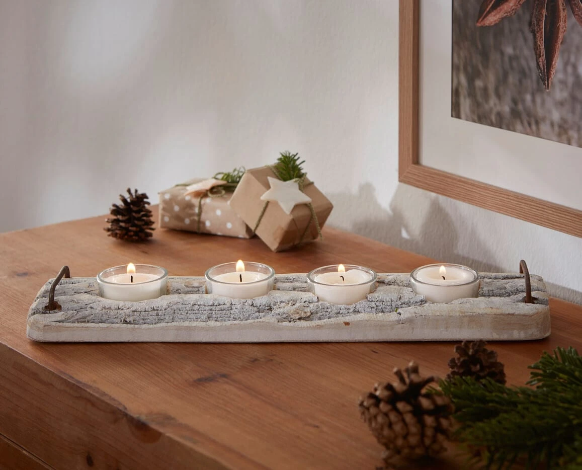 HomeLiving Spar-Set 2x Kerzenhalter "Weiße Rinde", 34 X 8 Cm In Weiß