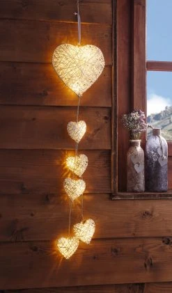 HomeLiving Spar-Set 2x LED-Hänger "Herz", 17 X 65 Cm In Weiß