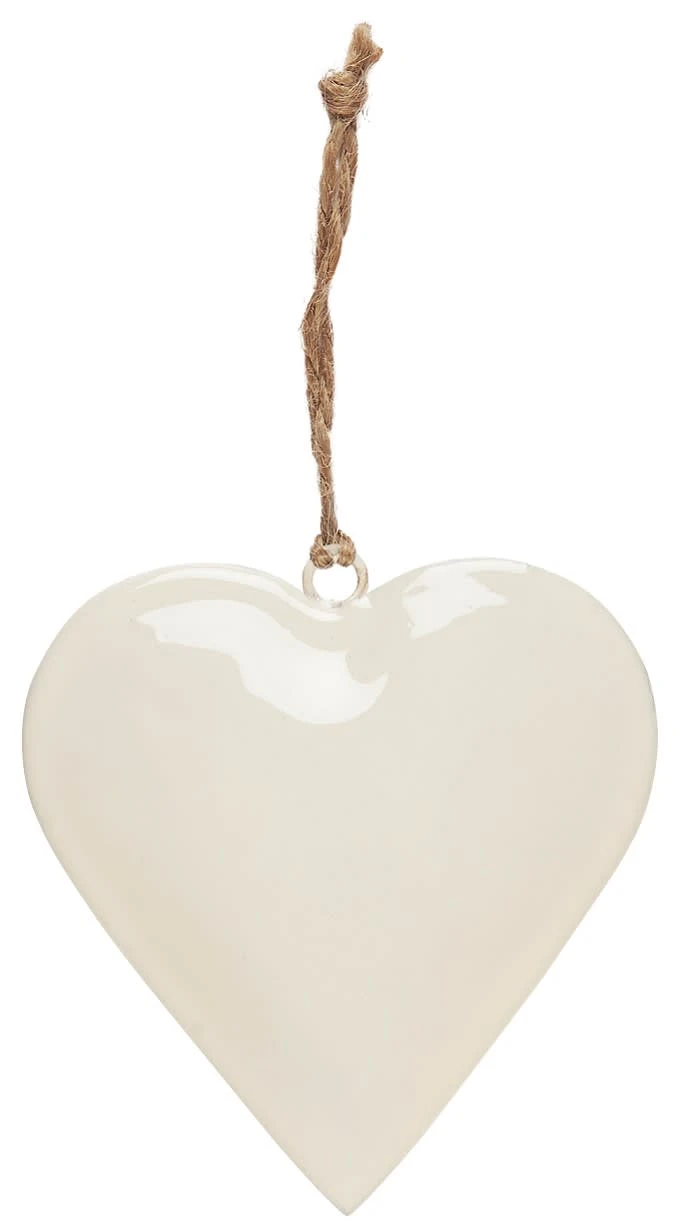 Ib Laursen HERZ Weiß Metall Mit Juteschnur Zum Hängen 10 Cm