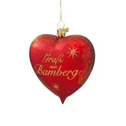 Käthes Original Baumschmuck Glas Glasherz "Gruß Aus Bamberg" In Rot
