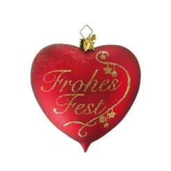 Käthes Original Baumschmuck Glas Herz "Frohes Fest" In Goldfarben