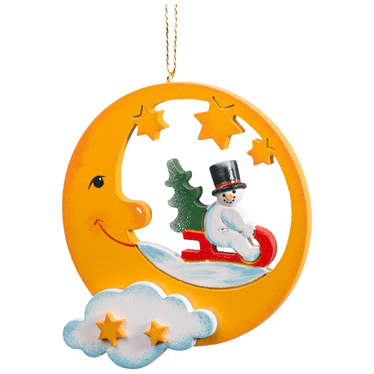 Käthes Original Baumschmuck Mond Mit Schneemann Auf Schlitten In Bunt