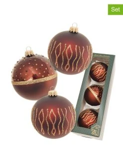 Krebs Glas Lauscha 3er-Set: Christbaumkugeln In Braun/ Gold - Ø 8