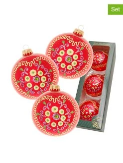 Krebs Glas Lauscha 3er-Set: Christbaumkugeln In Rot - Ø 8