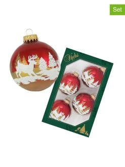 Krebs Glas Lauscha 4er-Set: Christbaumkugeln In Bunt - Ø 7